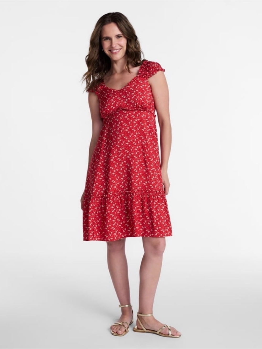 Beautiful Red Floral Flowers Empire dress size XL.